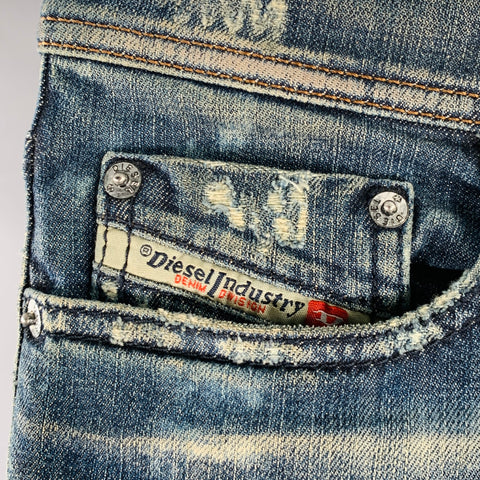 DIESEL Size 26 Tepphar Blue Cotton Blend Tapered Slim Distressed Jeans