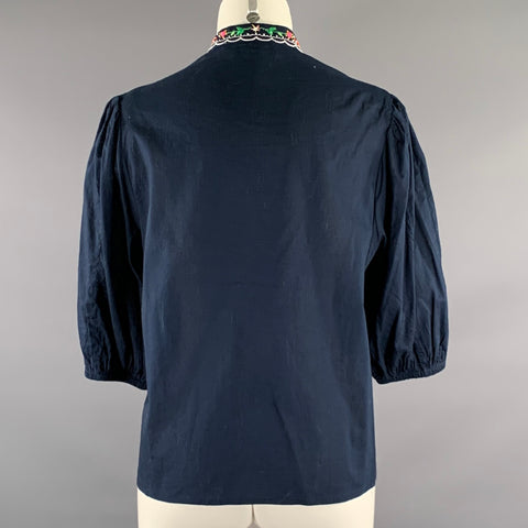 ESSENTIEL ANTWERP Size 8 Navy Multi-Color Beaded Mandarin Collar Blouse