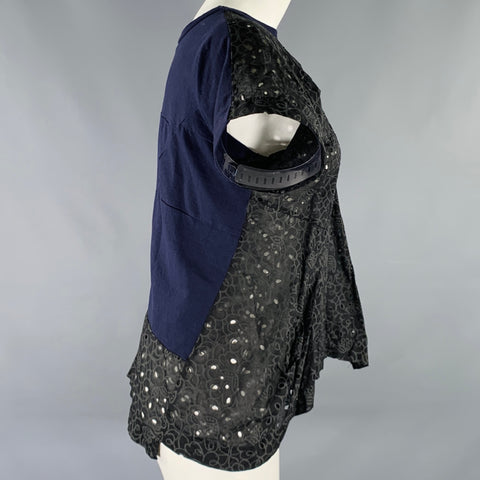 COMME des GARCONS Size M Black Grey Navy Cotton Cut Out Casual Top