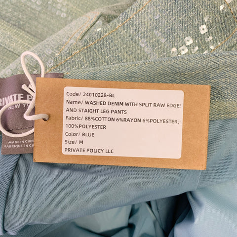 PRIVATE POLICY Size M Blue Clear Sequined Denim Wide Leg Dress Pants