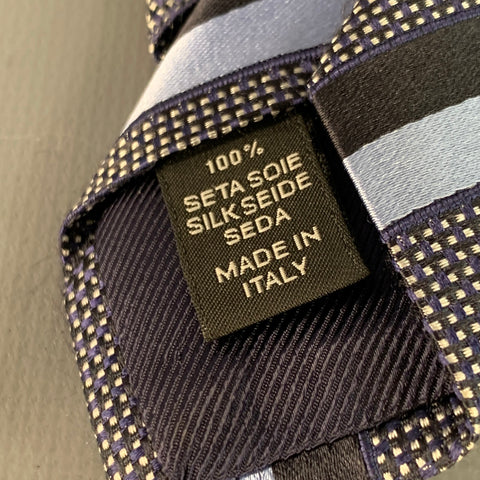 ERMENEGILDO ZEGNA Size One Size Black Blue Diagonal Stripe Silk Tie