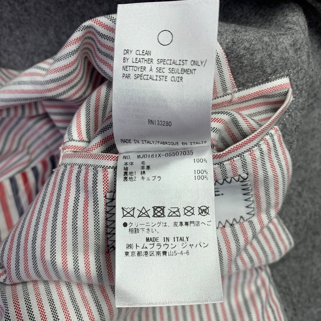 THOM BROWNE Size XL Grey White Mixed Materials Wool Varsity Jacket