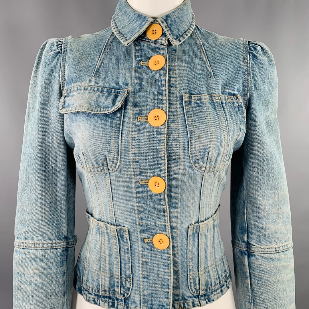 MARC by MARC JACOBS Size 4 Blue Cotton Distressed Jacket