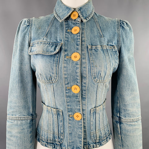 MARC by MARC JACOBS Size 4 Blue Cotton Distressed Jacket