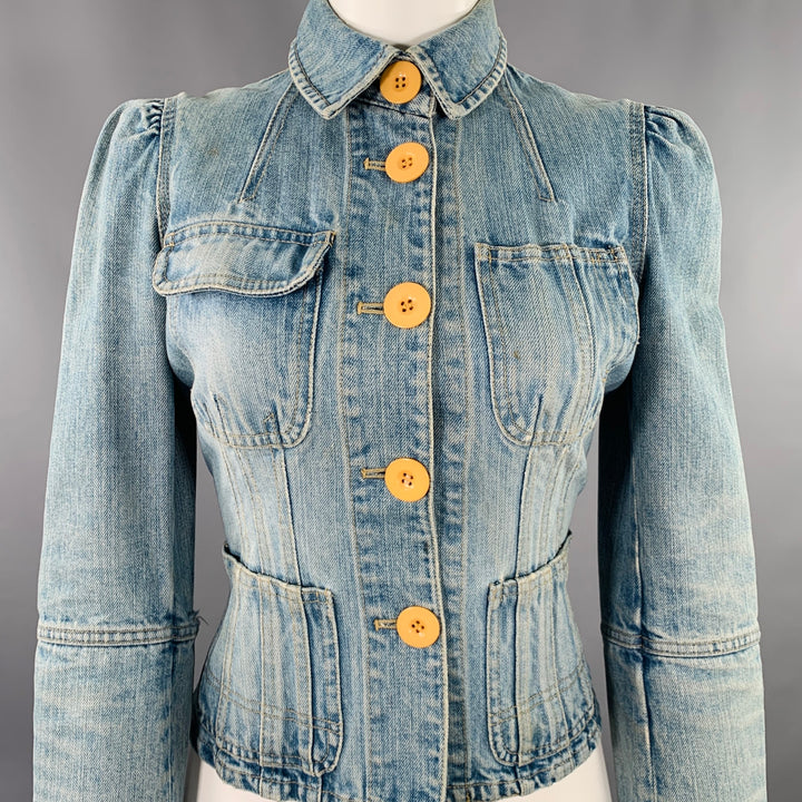 MARC by MARC JACOBS Size 4 Blue Cotton Distressed Jacket