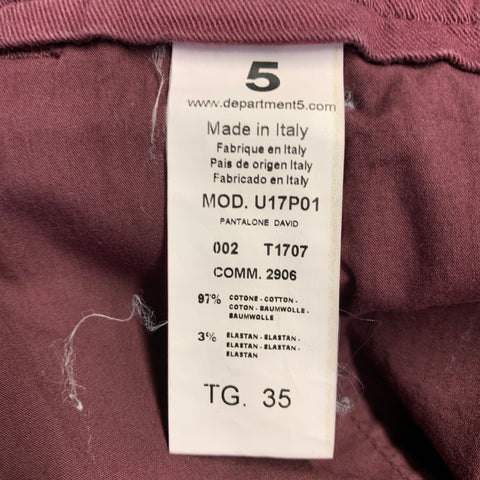 DEPARTMENT FIVE Size 35 Burgundy Black Plaid Cotton Casual Pants
