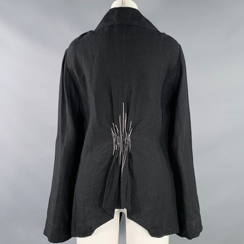 ANETT ROSTEL Size 4 Black White Linen Embroidered Jacket Blazer