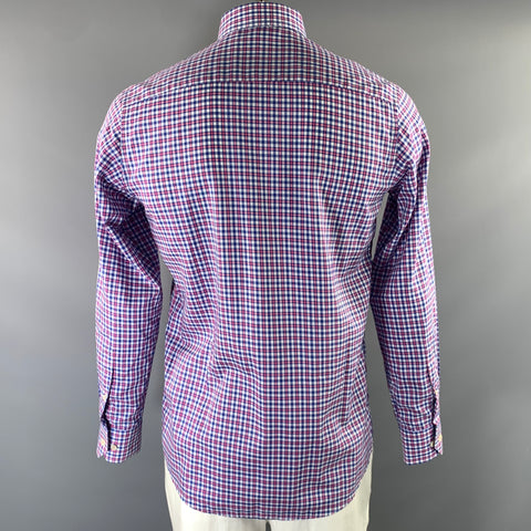ETON Size 40 Blue Red & White Plaid Cotton Button Up Long Sleeve Shirt