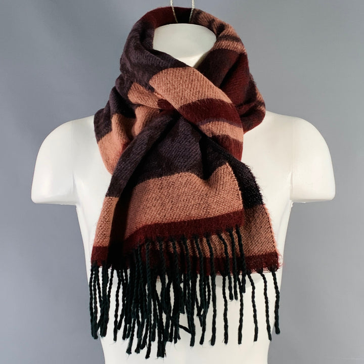 FENDI Red Pink Stripe Acrylic Fringe Scarf Shawl