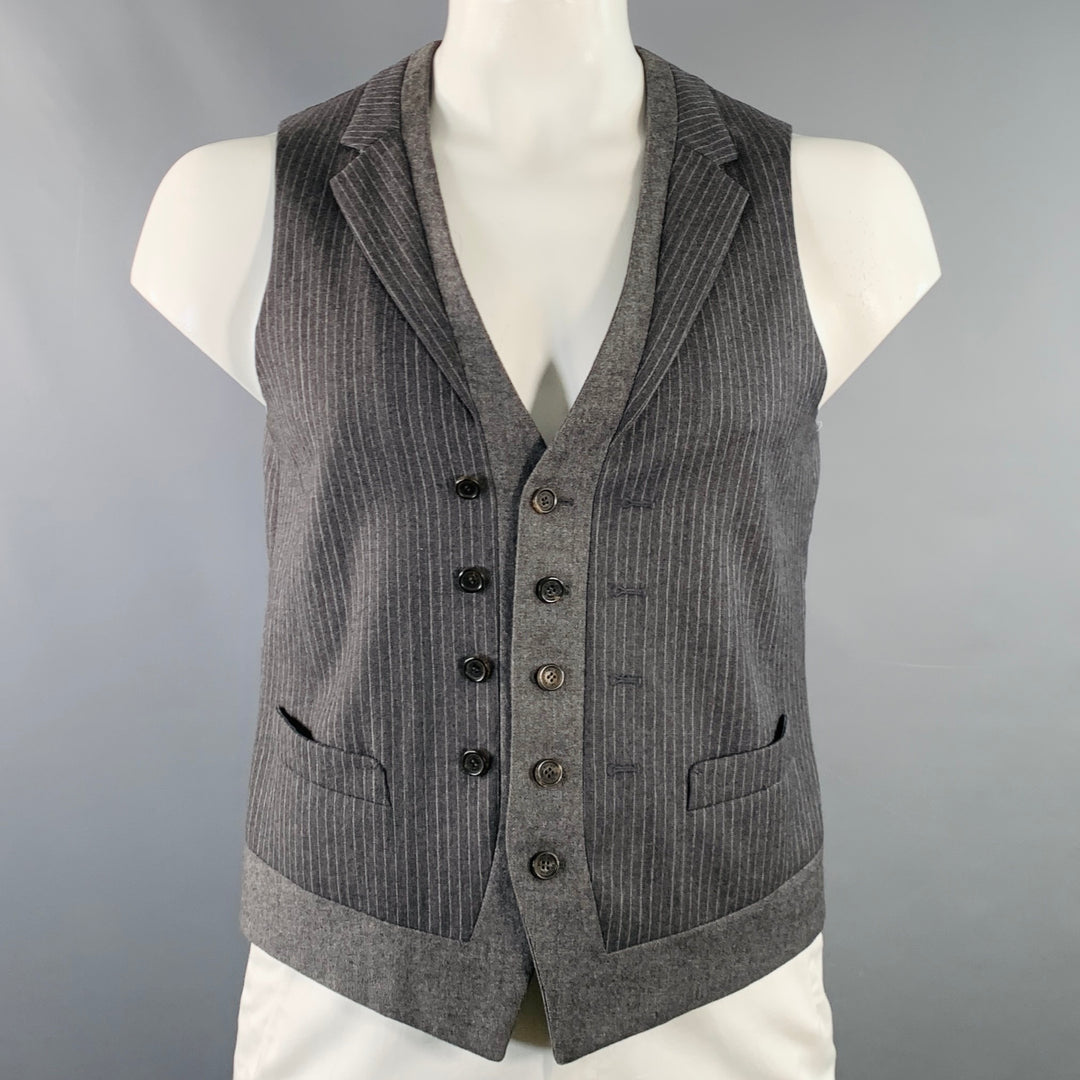 NEIL BARRETT Size L Grey White Pinstripe Wool Double Breasted Notch Lapel Vest