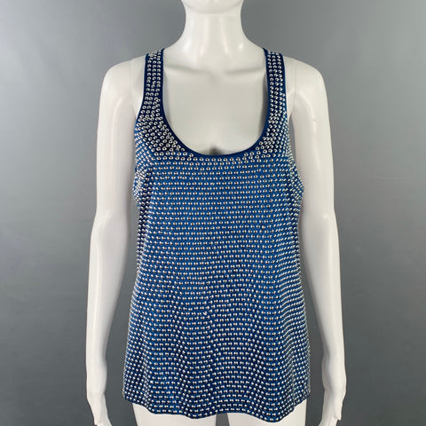 BURBERRY PRORSUM Size M Blue Silver Silk Blend Studded Racerback Dress Top