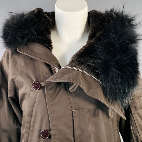 LAD MUSICIAN Size M Brown Black Cotton Fur Collar Zip Buttons Jacket
