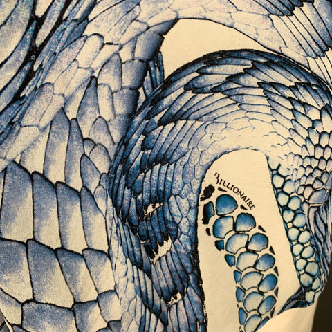 BILLIONAIRE COUTURE Size L White Blue Animal Print Silk Long Sleeve Shirt