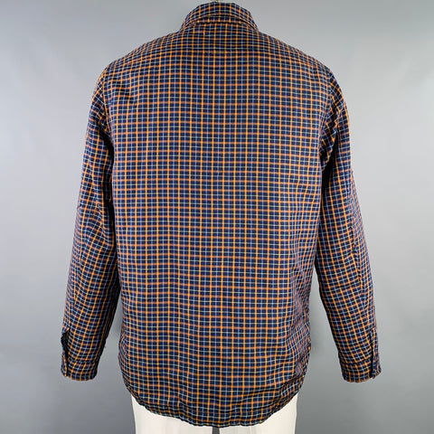 SCOTCH AND SODA Size XXL Orange Navy Plaid Polyester Snaps Coat
