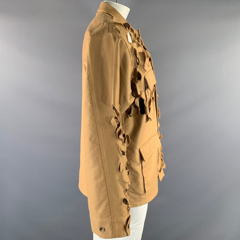 MARNI Size 42 Khaki Cut Out Cotton Hidden Placket Jacket