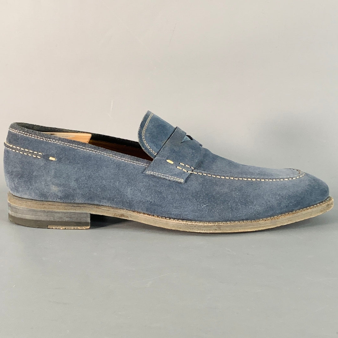 MAGNANNI Size 11 Blue Grey Contrast Stitch Suede Penny Loafers