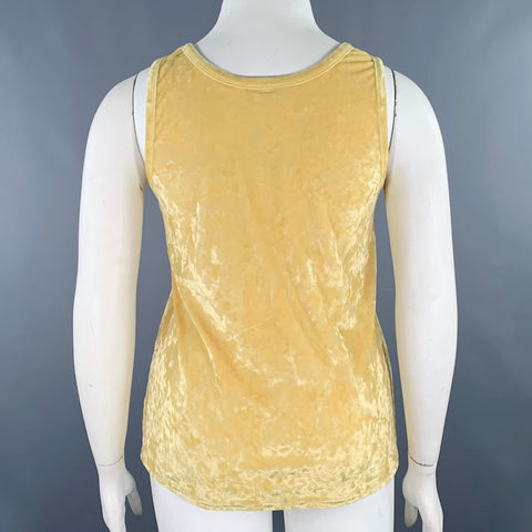 DRIES VAN NOTEN Size L Yellow Velour Scoop Neck Casual Top