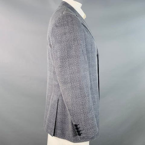BOTTEGA VENETA Taille 46 Manteau de sport à revers cranté en laine vierge chinée marine et blanc