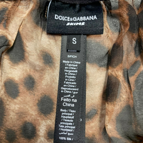SKIMS DOLCE GABBANA Size S Brown Beige Silk Animal Print Babydoll Lingerie Set