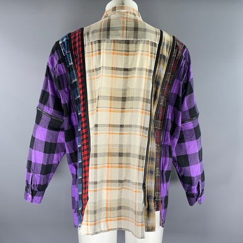 REBUILD by NEEDLES Size M White Purple Plaid Cotton Long Sleeve Shirt