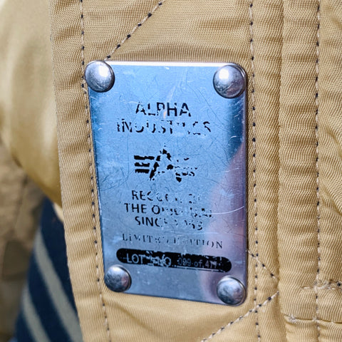ALPHA INDUSTRIES Size S Black Olive Embroidery Nylon Bomber Jacket