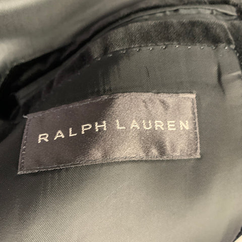 RALPH LAUREN Size 46 Long Black Velvet Cotton Single Breasted Sport Coat