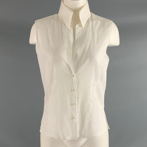CHANEL Talla 8 Top de vestir sin mangas de algodón blanco