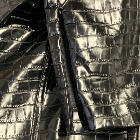ROTATE Size 4 Jeanine Black Faux Leather Croc Embossed Tapered Casual Pants
