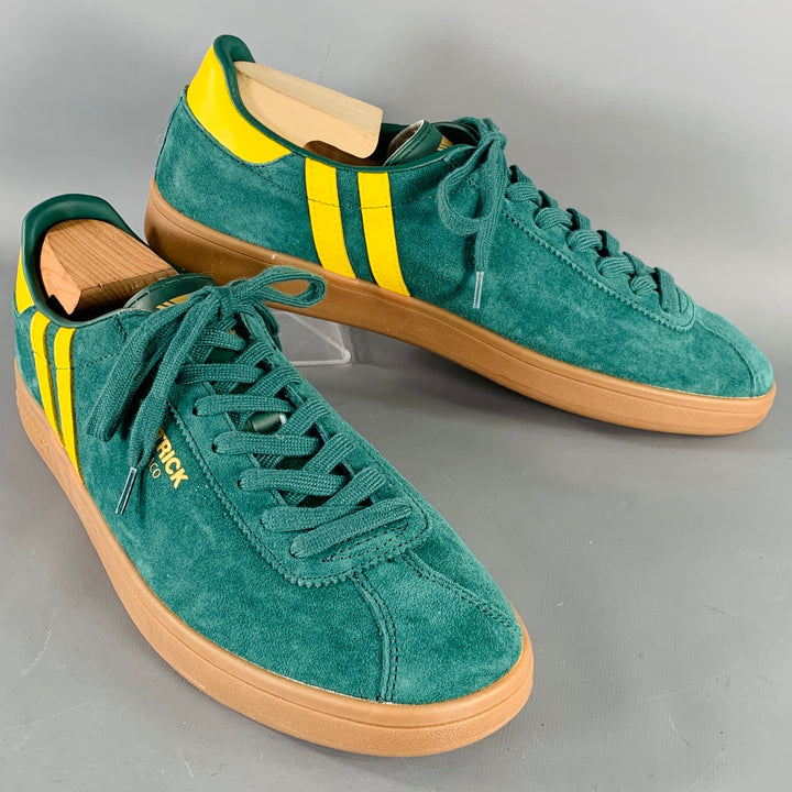PATRICK MONACO Size 12 Cupsole Green Yellow Stripe Suede Low Top Sneakers