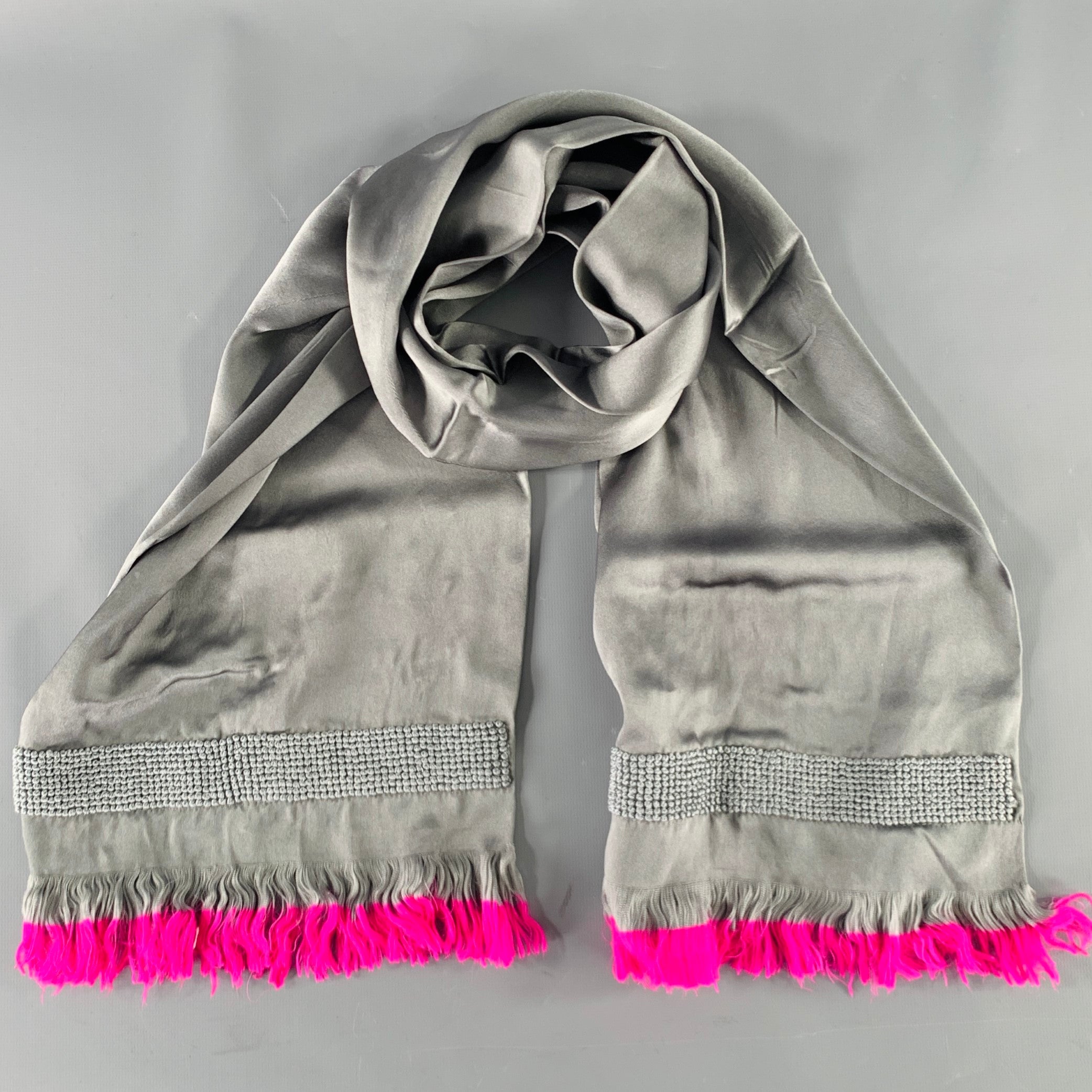 DRIES VAN NOTEN Grey Fuchsia Silk Fringe Scarf – Sui Generis