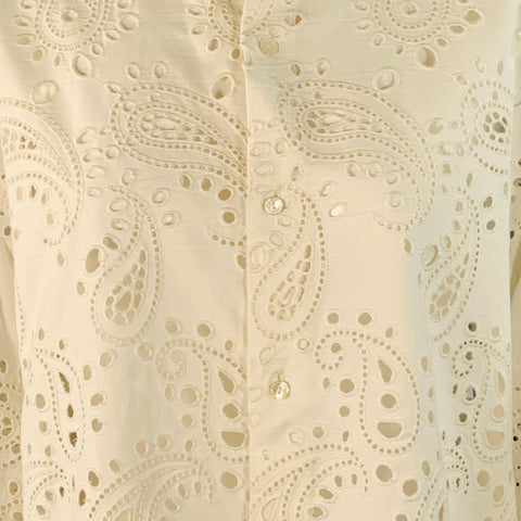 NILI LOTAN Size M White Cotton Paisley Lace Button Up Shirt