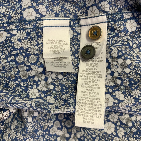 PAUL SMITH Size XL Blue White Floral Cotton Spread Collar Long Sleeve Shirt
