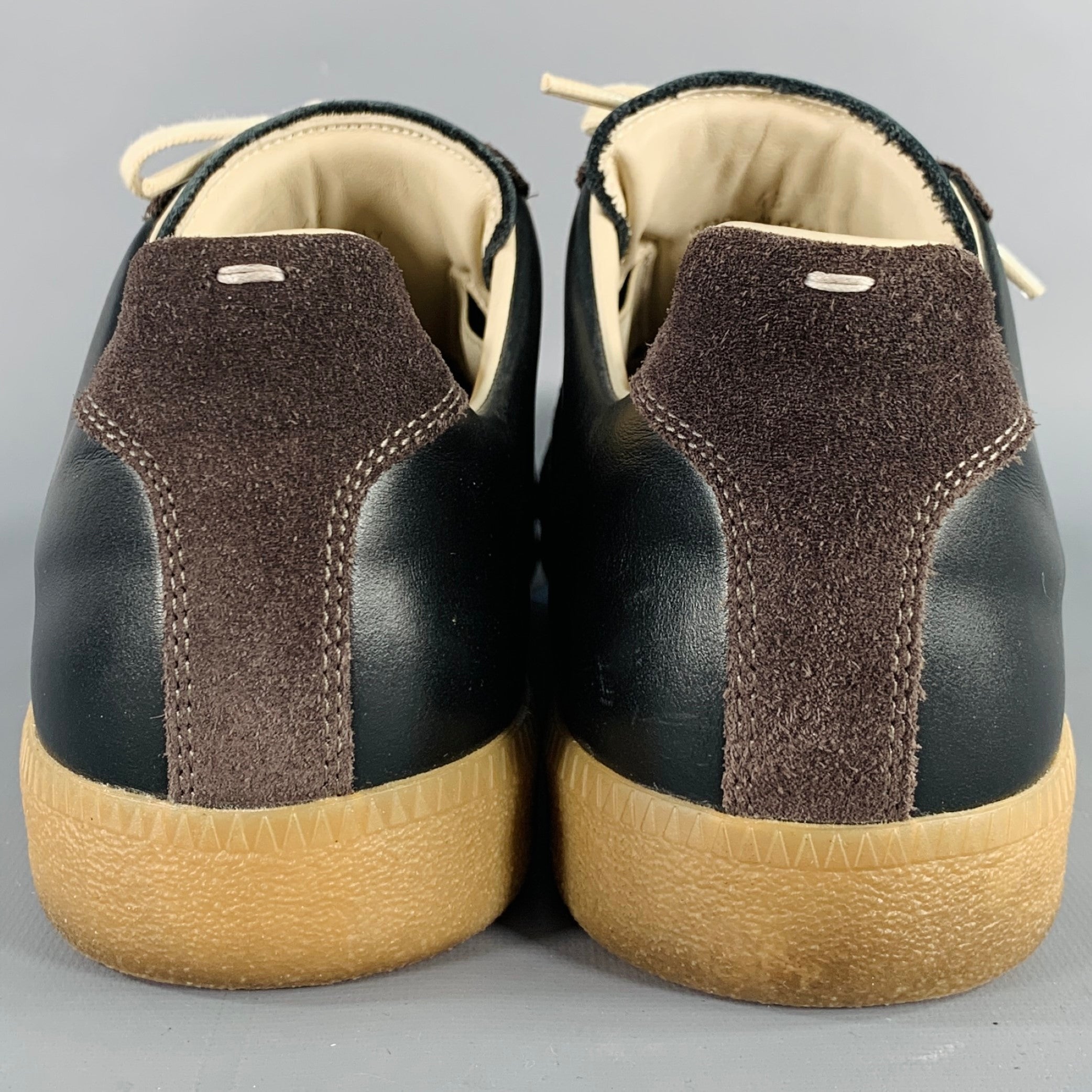 MARTIN MARGIELA Size 10 Black Charcoal Color Block Leather Low Top