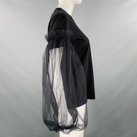 NOIR KEI NINOMIYA Size M Black Cotton Blend Balloon Sleeves Crew Neck Dress Top