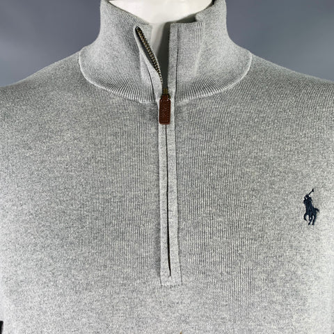 POLO by RALPH LAUREN Size L Grey Heather Cotton 1/4 Zip Pullover
