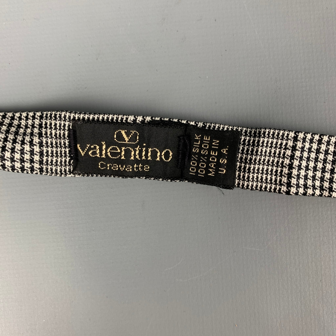 VALENTINO Black White Houndstooth Silk Bow Tie