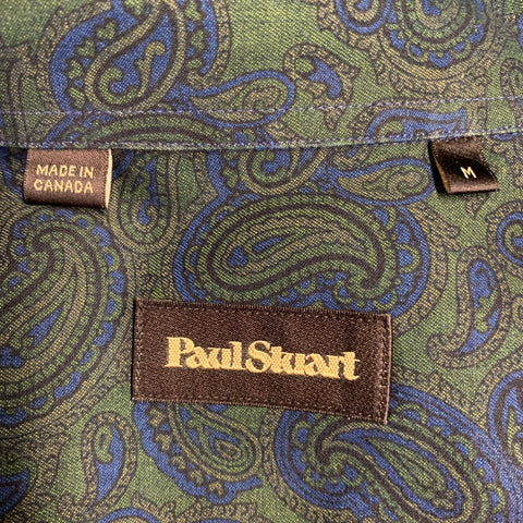 PAUL STUART Size M Green Blue Paisley Cotton Spread Collar Long Sleeve Shirt