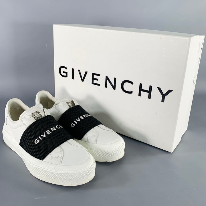 GIVENCHY Size 8 White Black Leather Logo Calfskin Low Top Sneakers