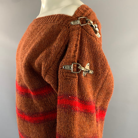 RAF SIMONS FW2018 Size L Brown Red & Black Knitted Wool Sweater