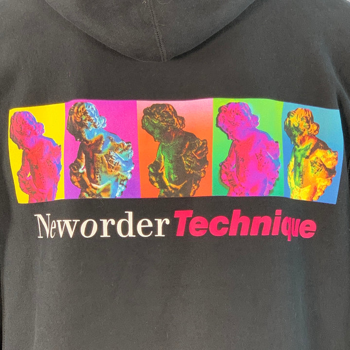 PLEASURES x NEW ORDER TECHNIQUE Size M Black White Rock Concert Cotton Blend Hooded Sweatshirt