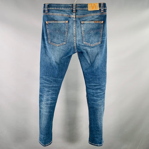 NUDIE JEANS Size 30 Lean Dean Blue Contrast Stitch Cotton Blend Slim Straight Jeans