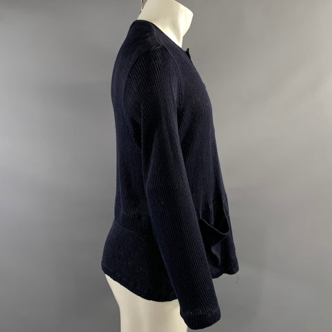 PAUL HARNDEN Size M Navy Ribbed Linen & Cotton Button Up Cardigan