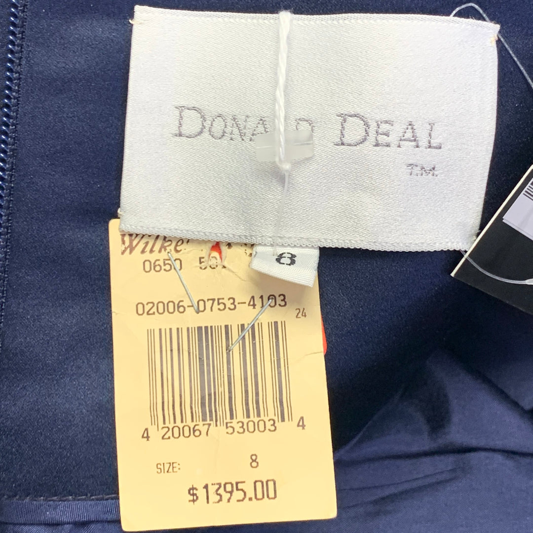 DONALD DEAL Size 8 Navy Taffeta Spaghetti Straps Knee Length Cocktail Dress