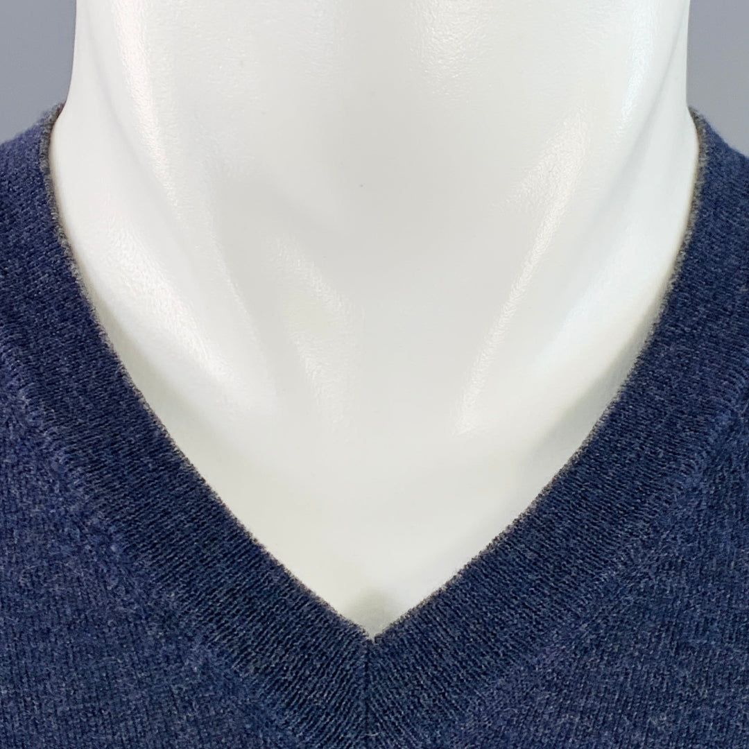 BRUNELLO CUCINELLI Size M Navy Jersey Wool Cashmere V-Neck Pullover