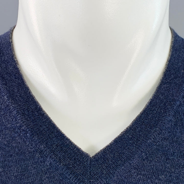 BRUNELLO CUCINELLI Size M Navy Jersey Wool Cashmere V-Neck Pullover