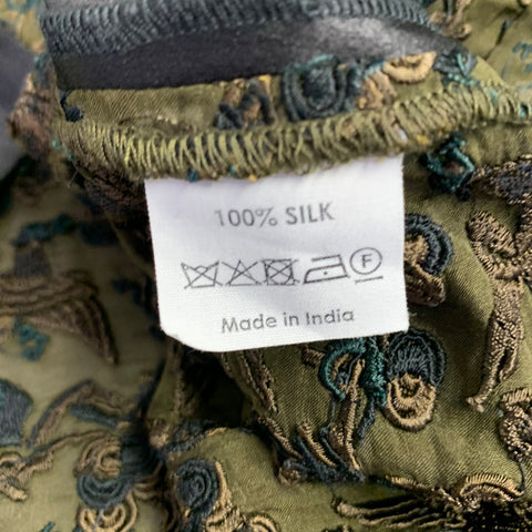 DRIES VAN NOTEN Size 8 Green Black Silk Embroidered Short Sleeve Casual Top