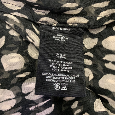 THEORY Size S Black Grey White Viscose Silk Polka Dot Button Up Shirt
