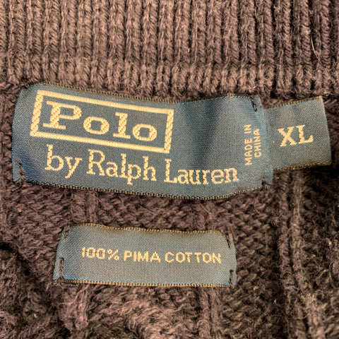 POLO by RALPH LAUREN Size XL Navy Cable Knit Pima Cotton Half Placket Sweater