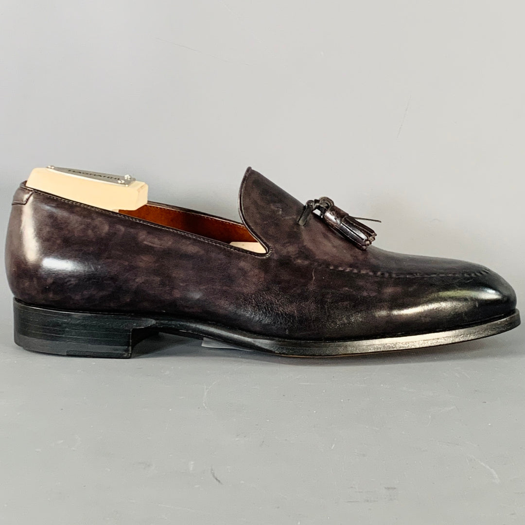 MAGNANNI Size 11 Black Leather Tassels Slip On Loafers