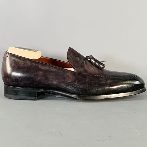 MAGNANNI Size 11 Black Leather Tassels Slip On Loafers